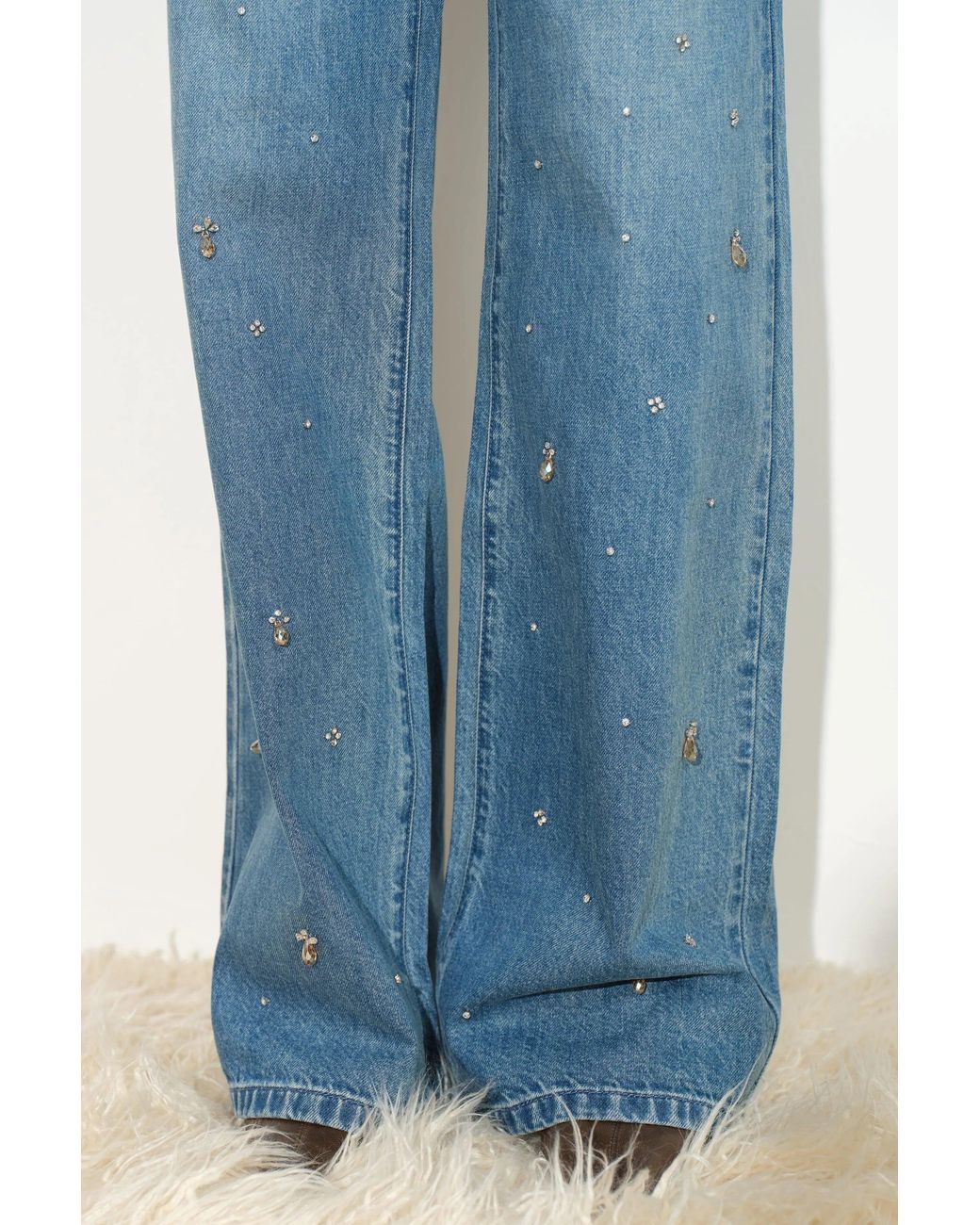Fabrique Blue Eleanor Crystal Embellished Straight Leg Jeans