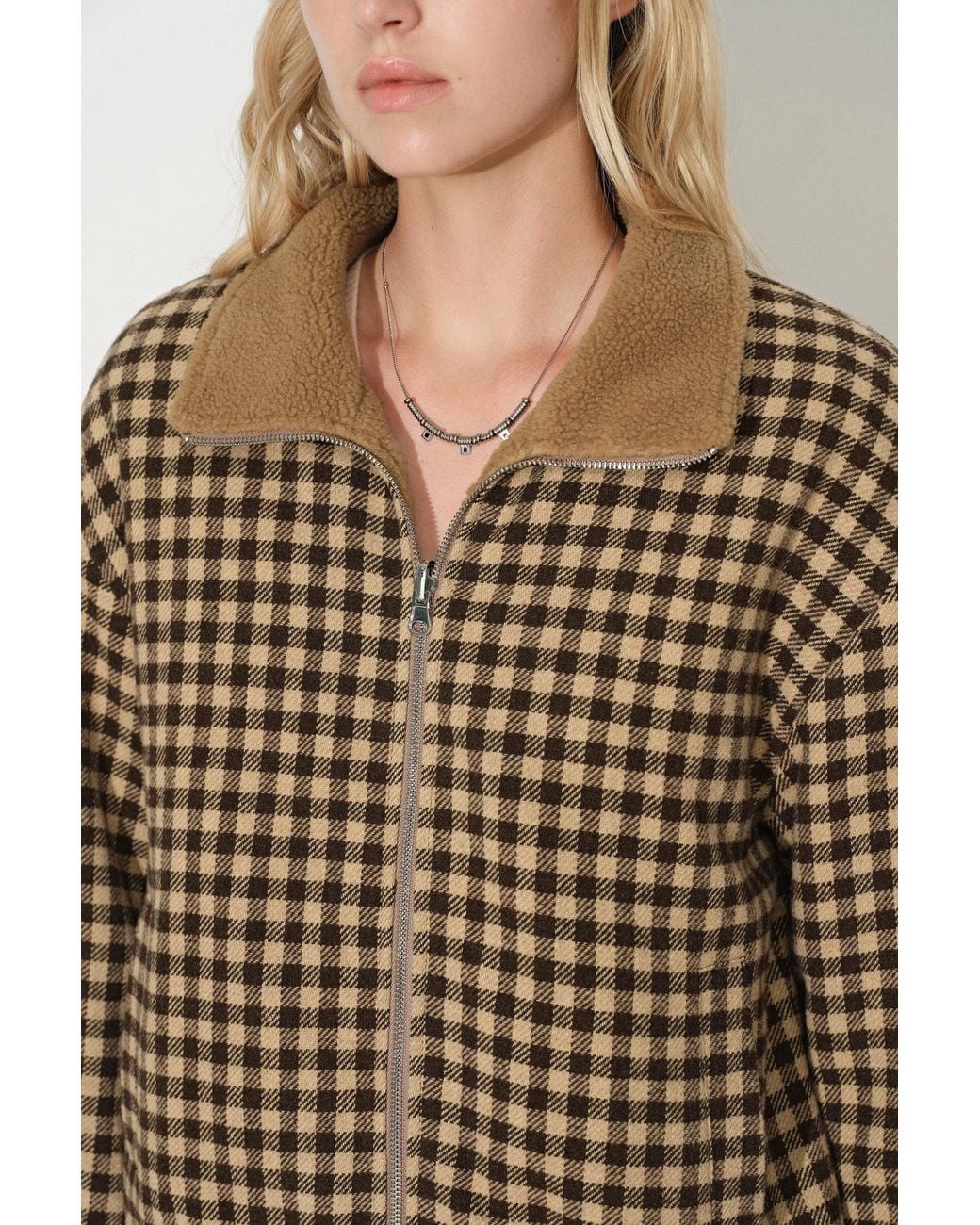 Fabrique Natural Rosemary Reversible Plaid Fleece Jacket