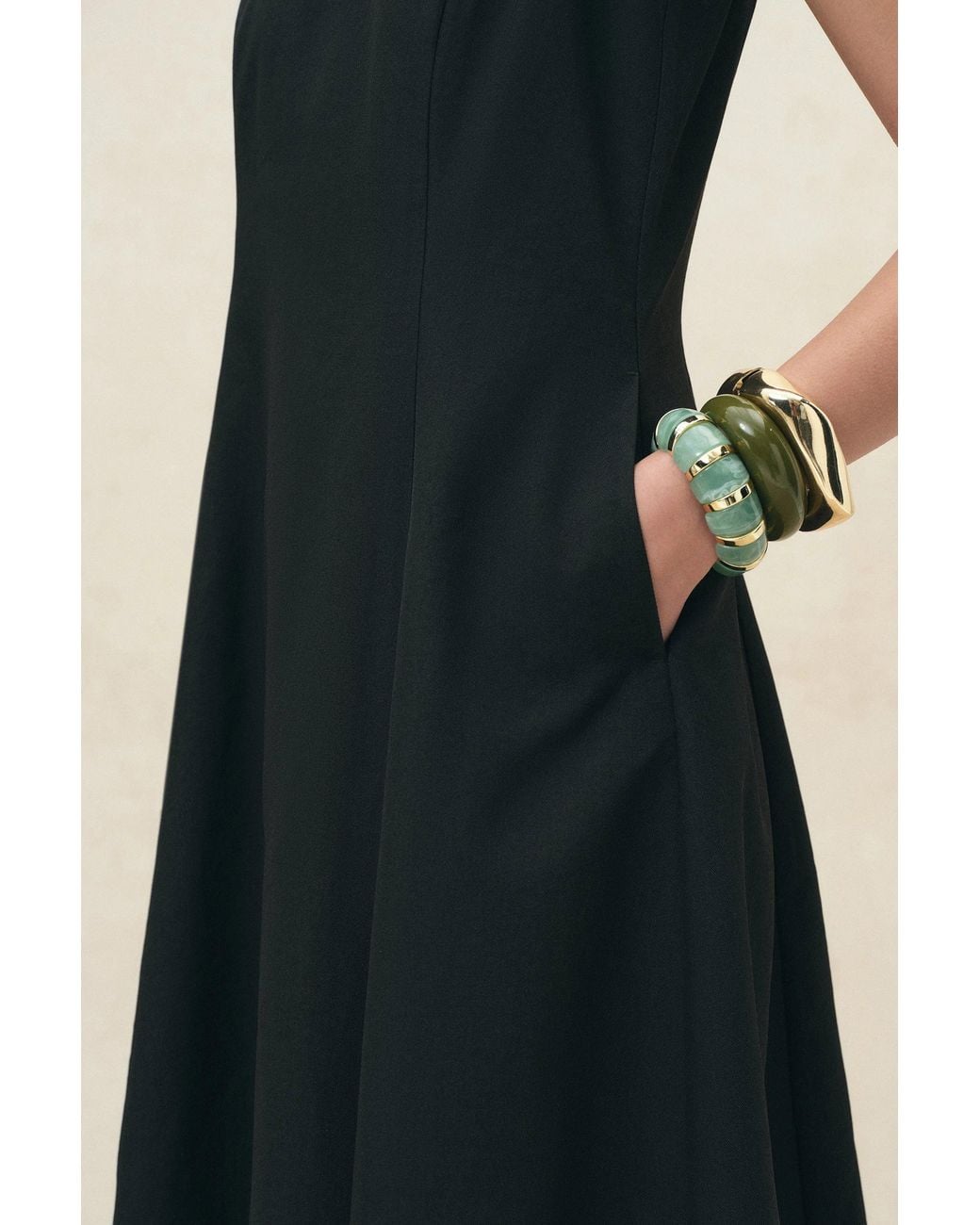 Fabrique Black Lina Waist Cinched Bubble Hem Dress