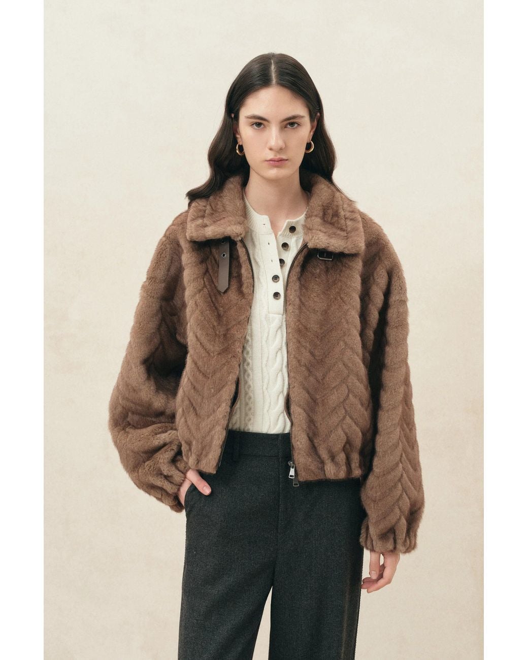 Fabrique Greta Vintage Herringbone Cropped Jacket | Lyst