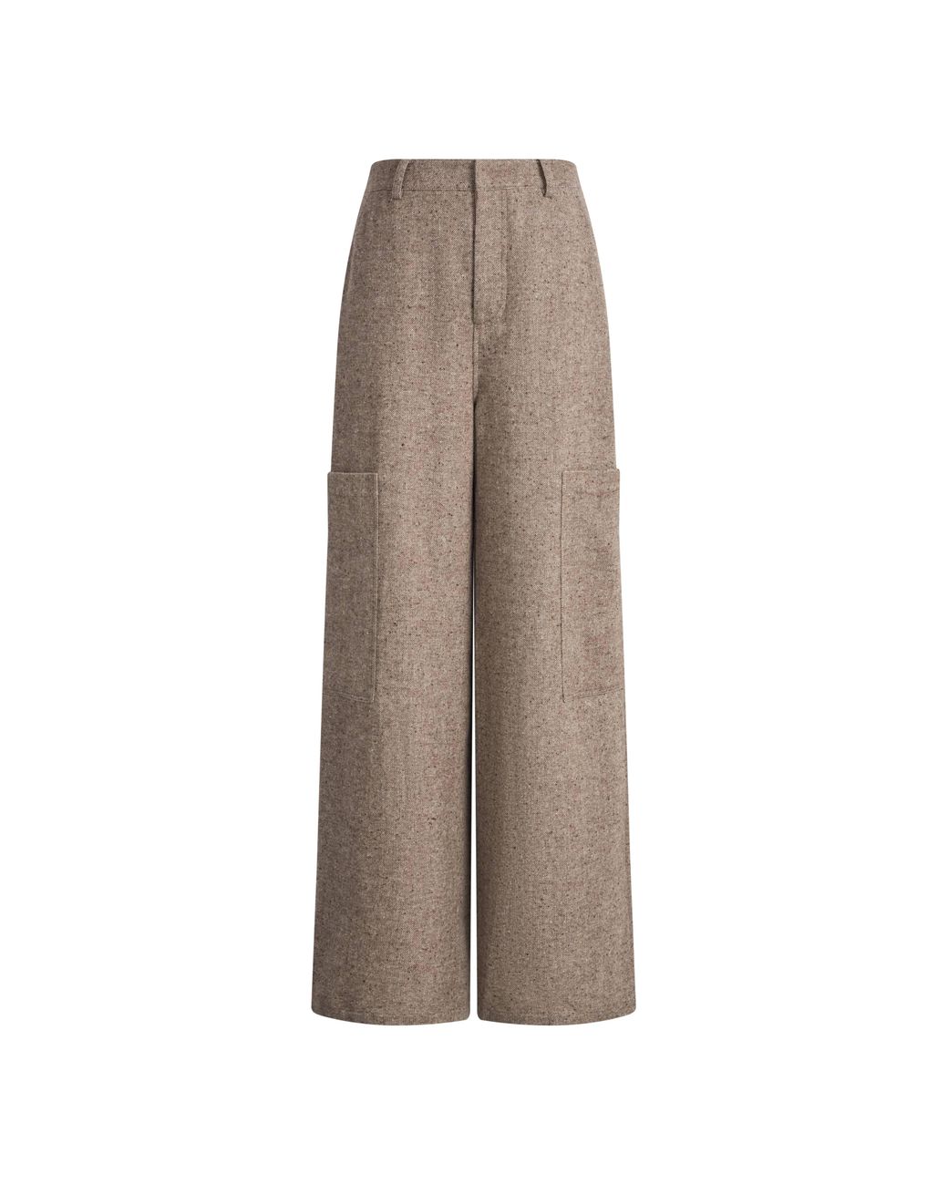 Fabrique Natural Beatrice Flecked Wide Leg Tailored Trousers With Patch Pockets