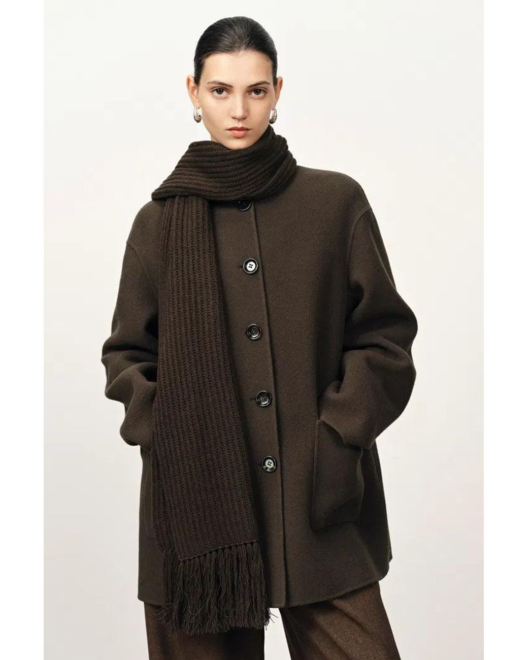 Fabrique Black Kaila Fringed Scarf Coat