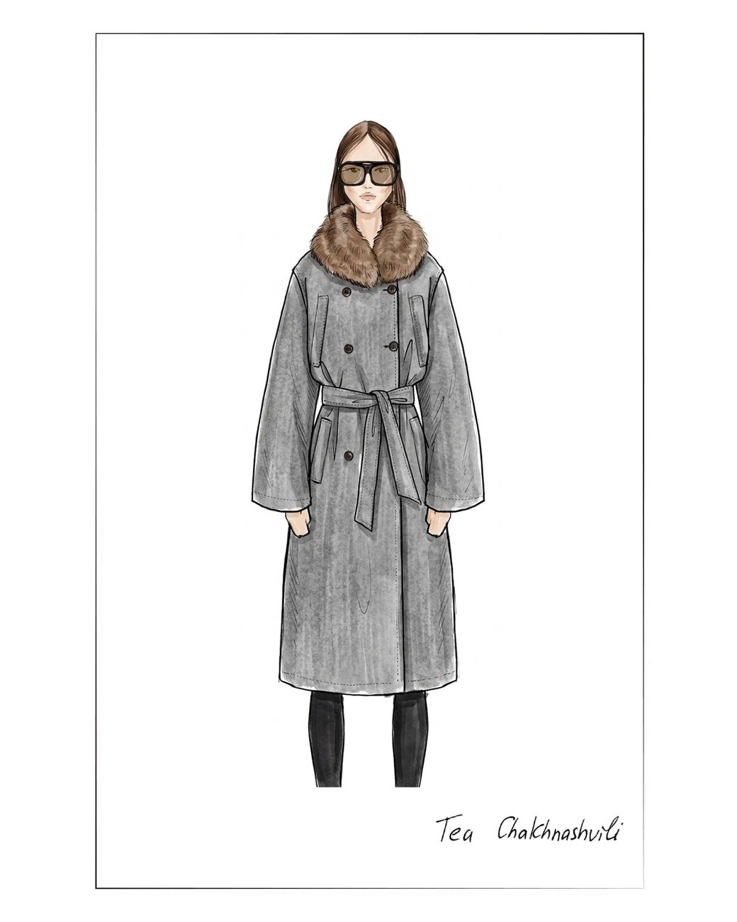 Fabrique Gray Tullia Belted Cocoon Long Coat