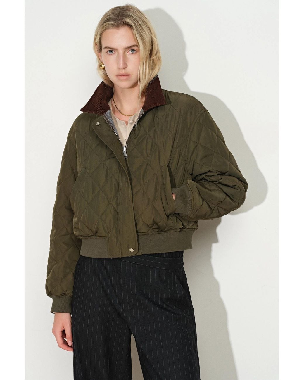 Fabrique Multicolor Minka Reversible Quilted Plaid Bomber Jacket
