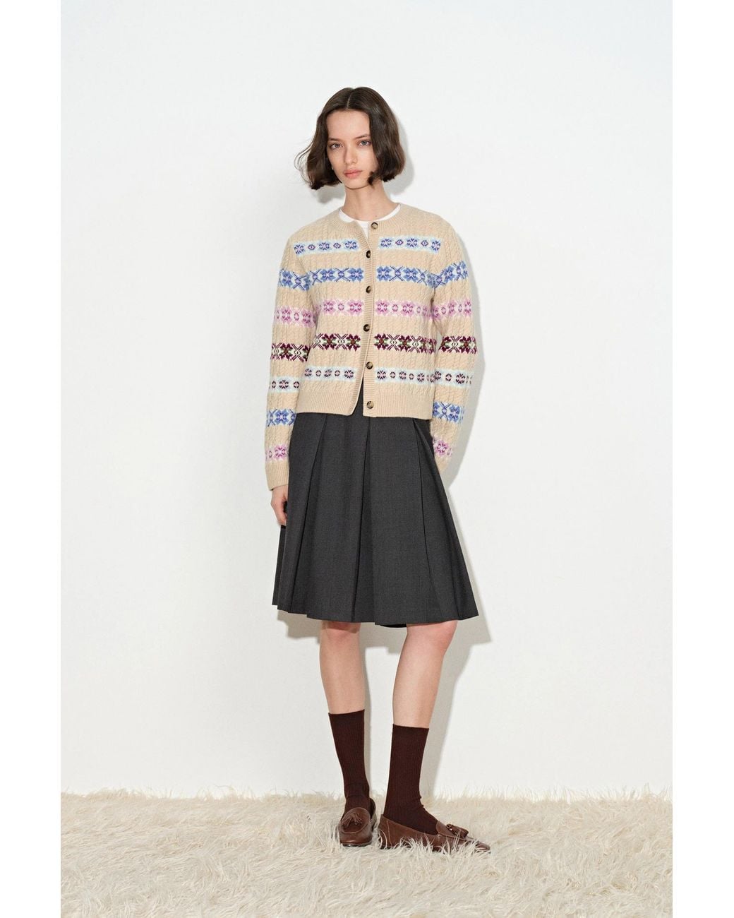 Fabrique Natural Aria Quatrefoil Jacquard Fair Isle Cardigan
