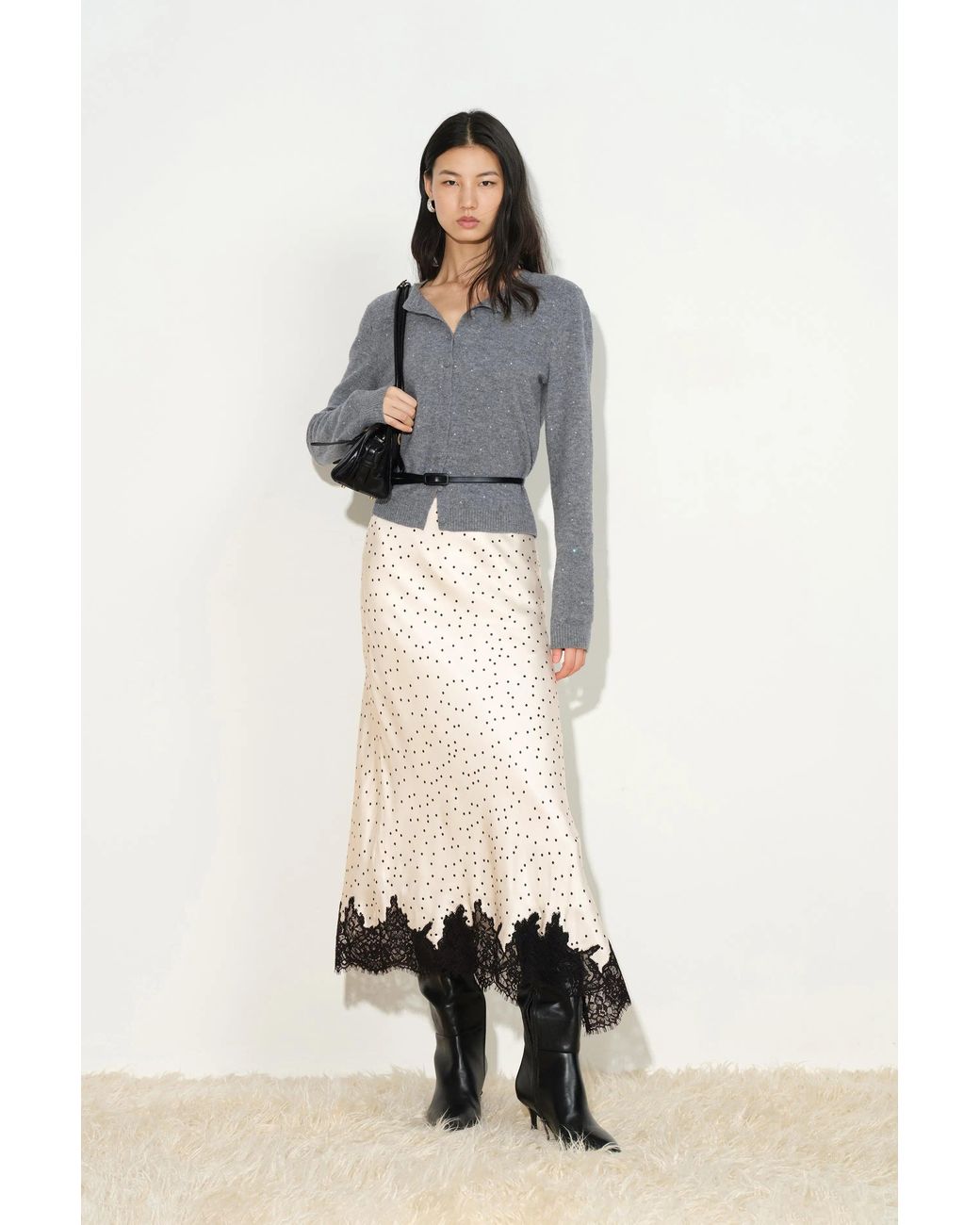 Fabrique Black Sonnet Polka Dot Lace Trim Skirt