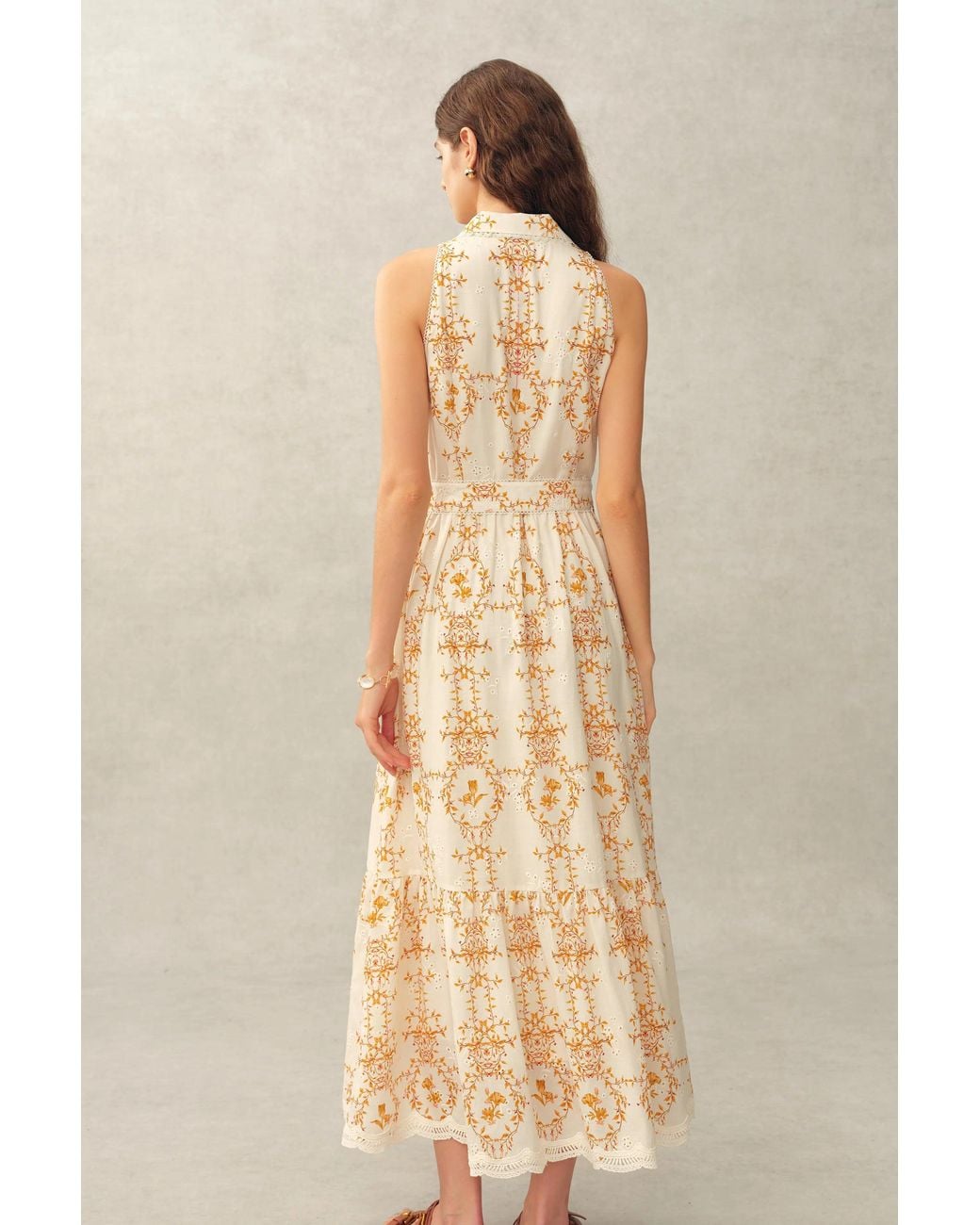 Fabrique Natural Wendy Floral Embroidery Belted Sleeveless Dress