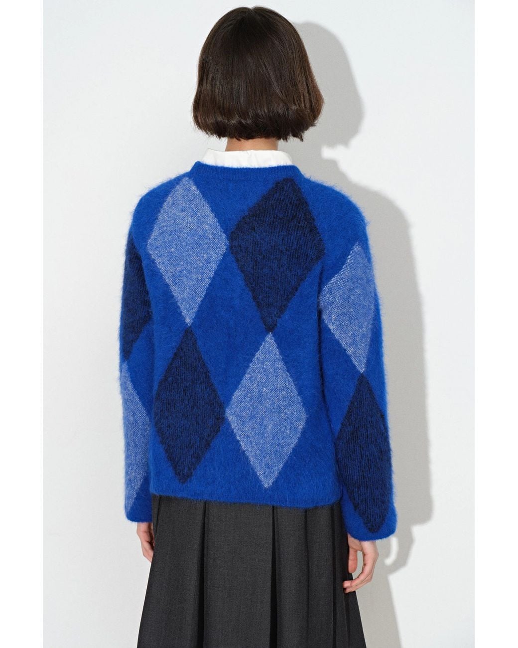 Fabrique Blue Heacham Argyle Jacquard Cropped Crewneck Sweater