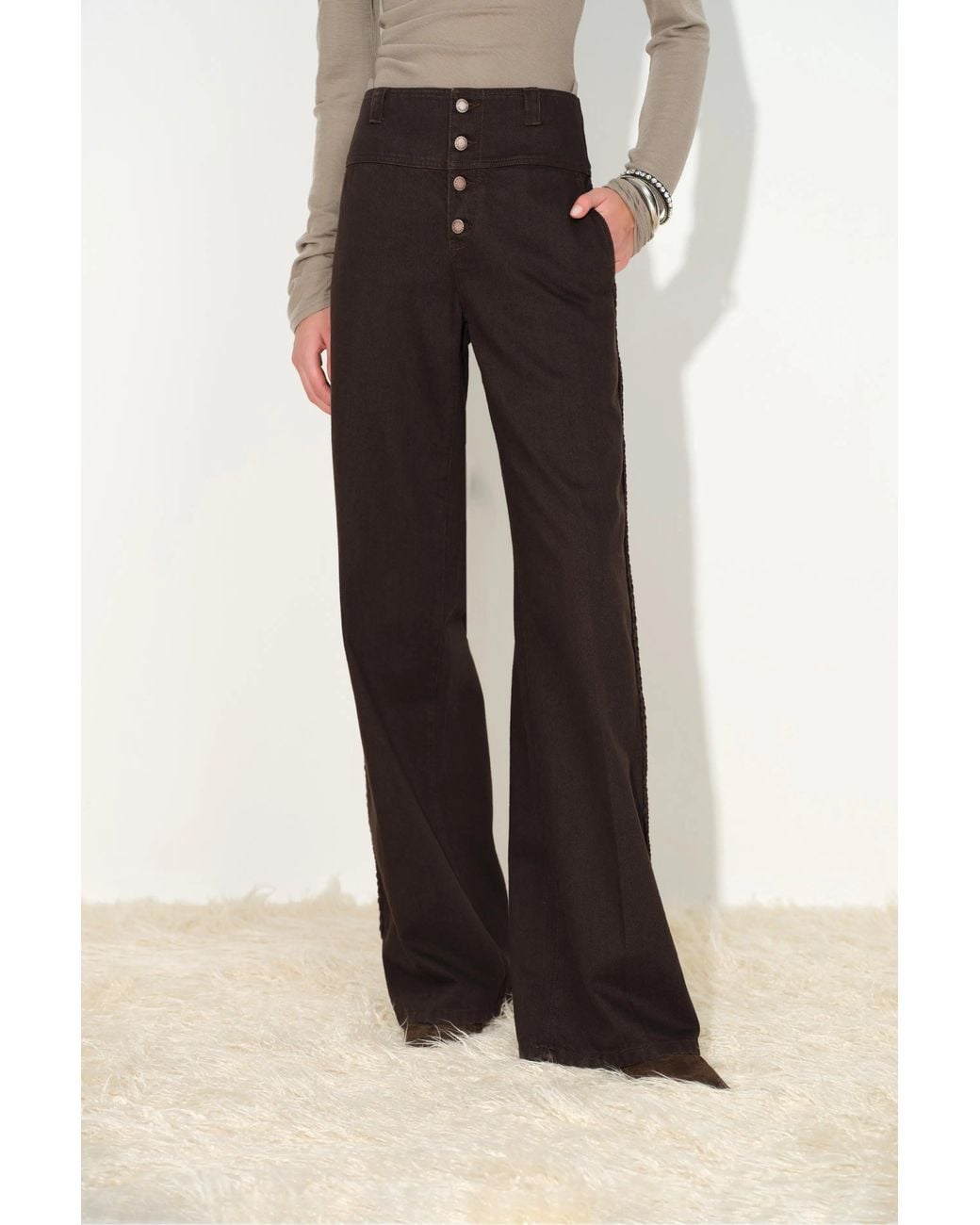 Fabrique Black Lim Tape Trim Wide Leg Jeans