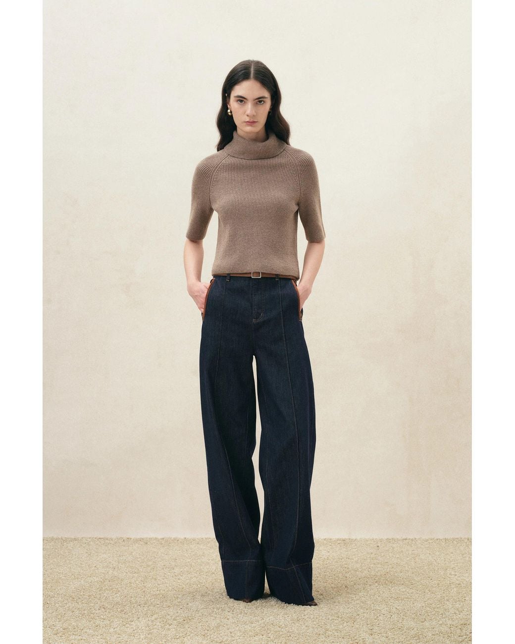 Fabrique Blue Evelyn Short Sleeve Turtleneck Sweater