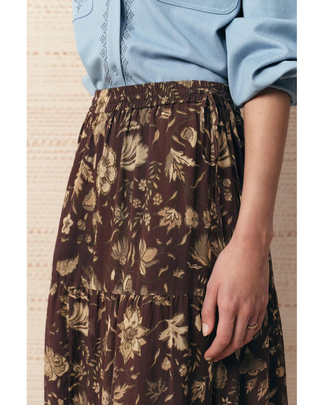 Fabrique Brown Juniper Persian Inspired Floral Skirt