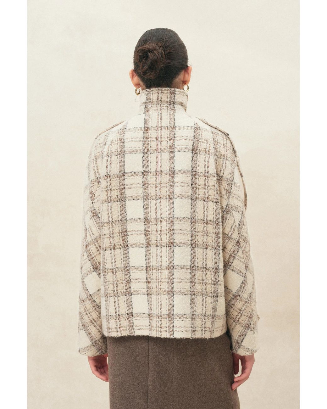 Fabrique Natural Fleur Textured Plaid Cropped Coat