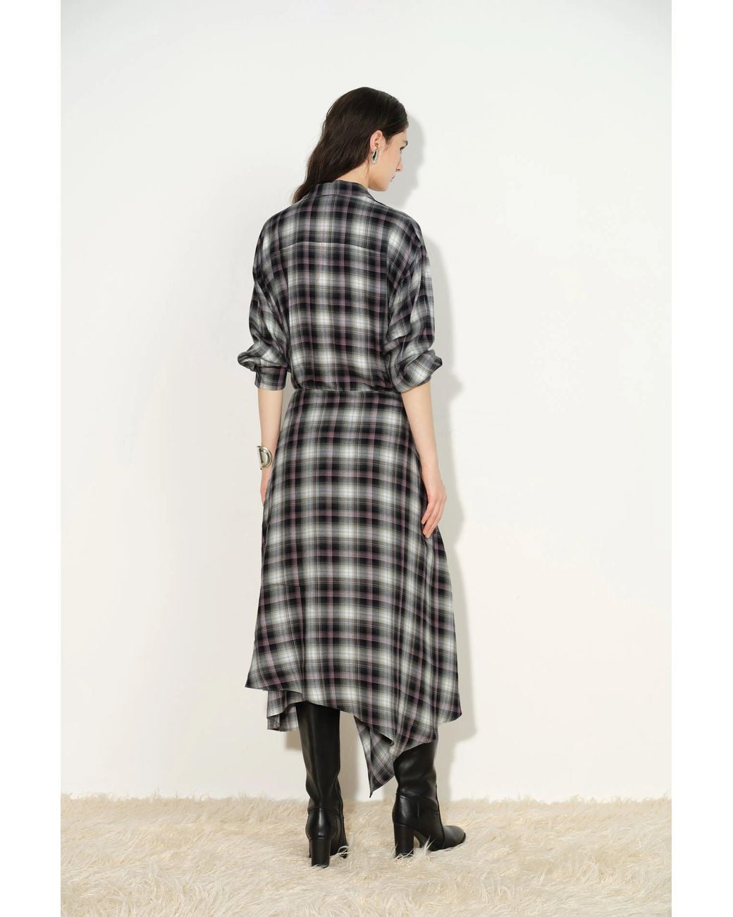 Fabrique Multicolor Lea Detachable Wrap Plaid Shirt Dress