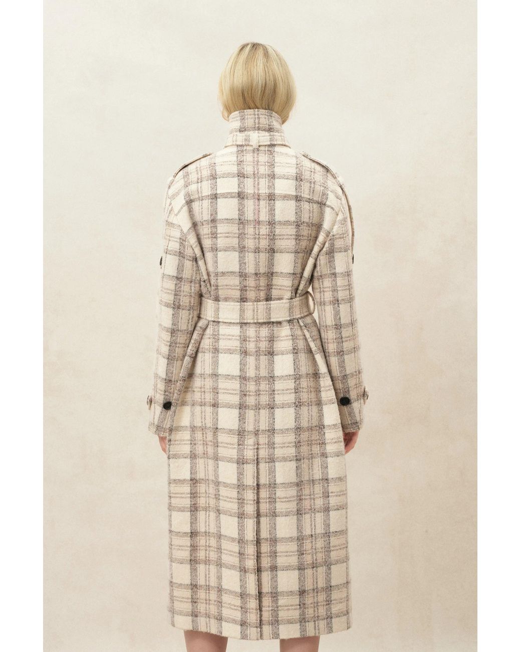 Fabrique Multicolor Fleur Textured Plaid Belted Long Coat