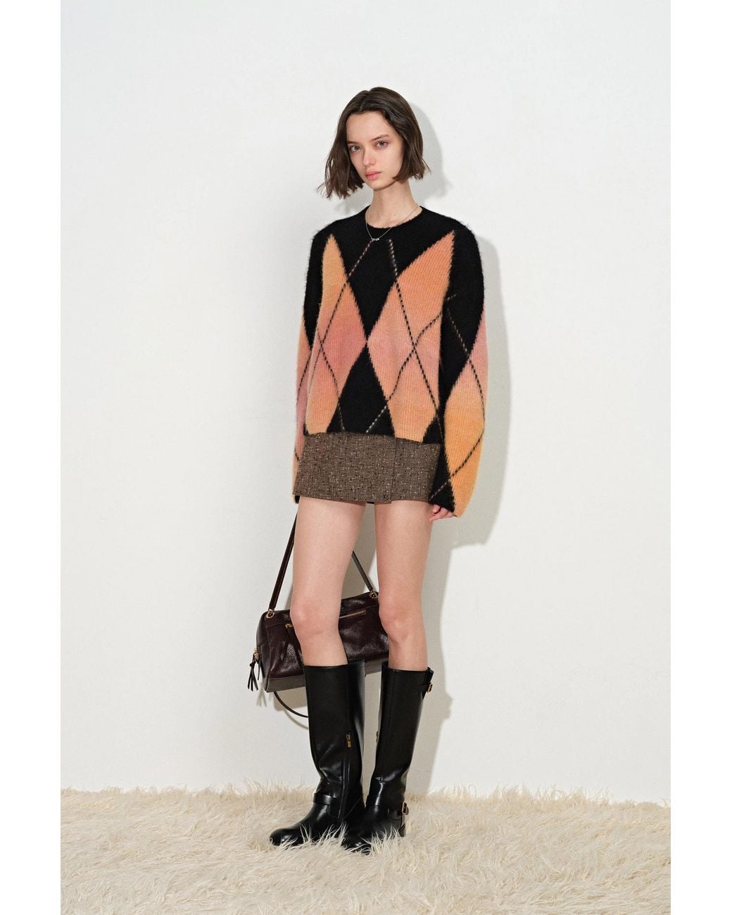 Fabrique Orange Monica Space Dyed Argyle Sweater