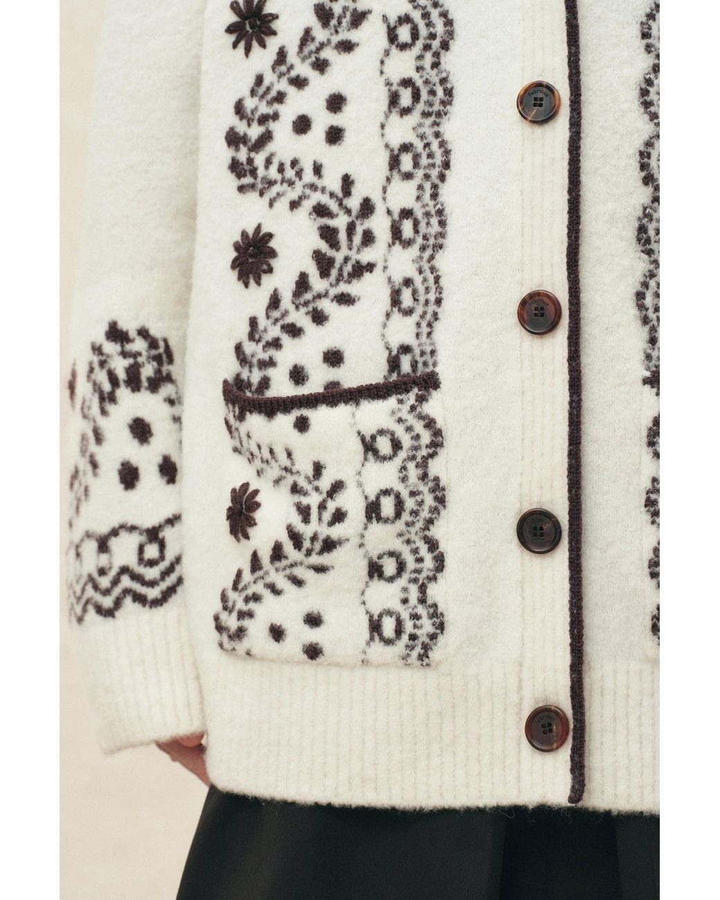 Fabrique White Alder Hand Embroidery Vine Jacquard Cardigan