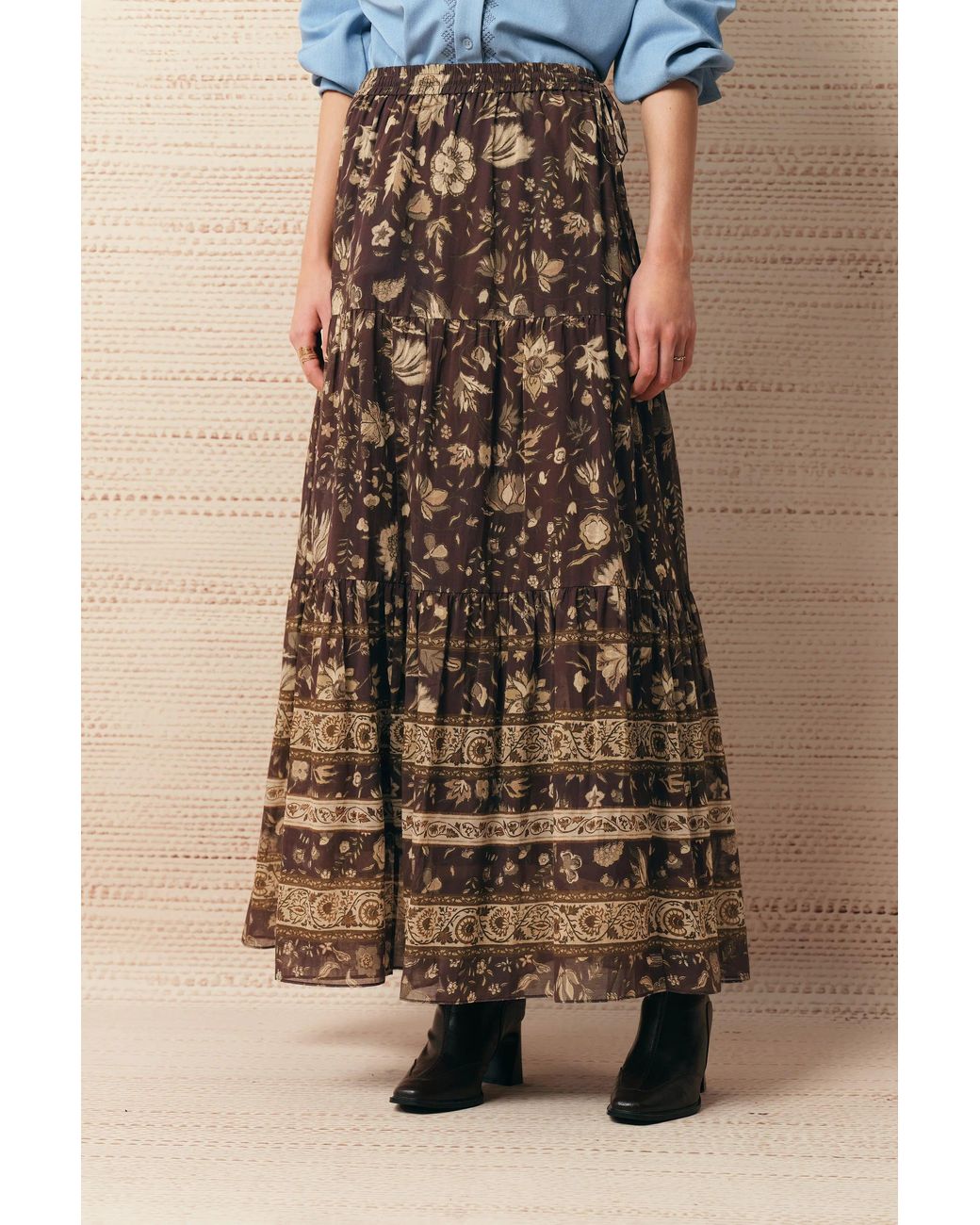 Fabrique Brown Juniper Persian Inspired Floral Skirt