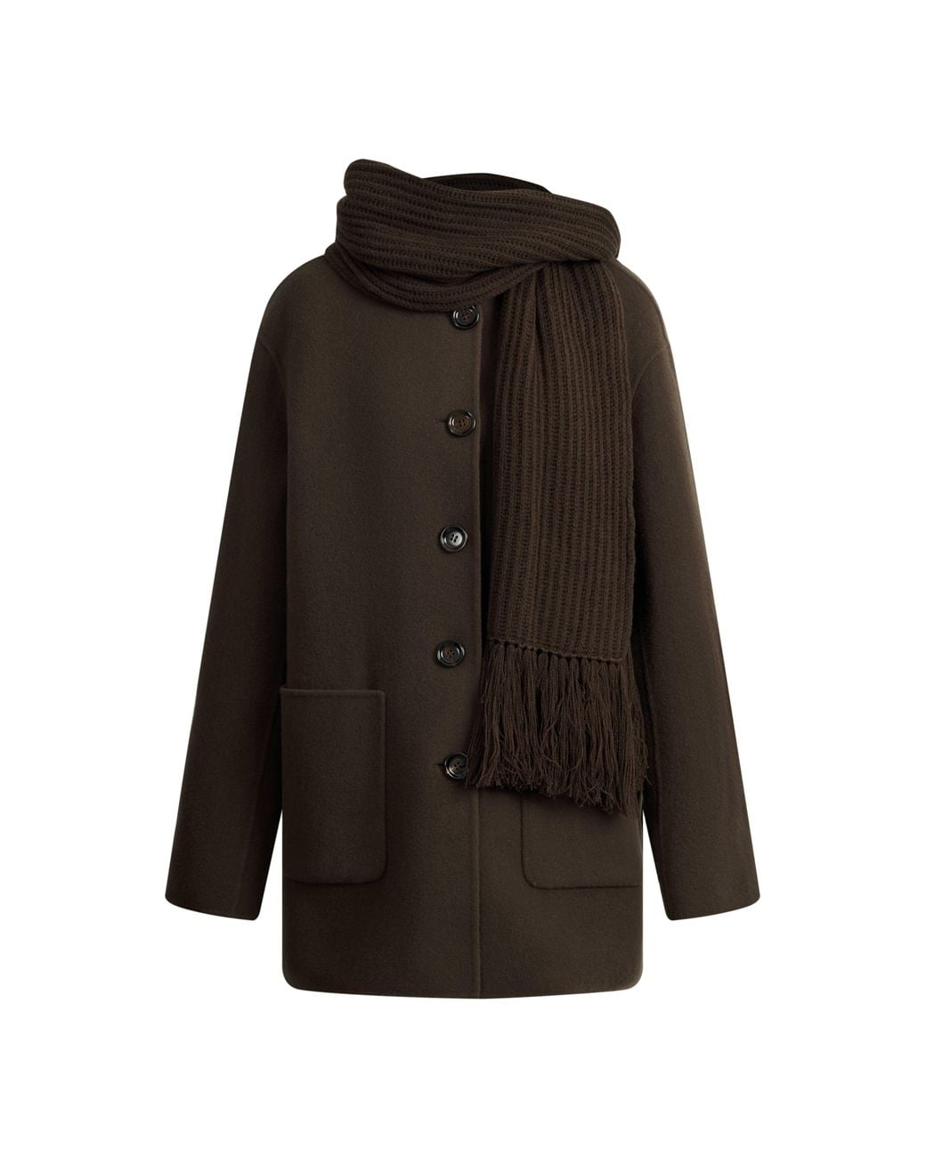 Fabrique Black Kaila Fringed Scarf Coat