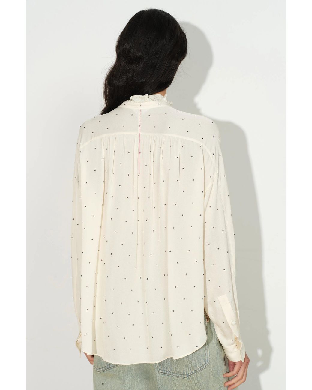 Fabrique White Hypatia Metallic Dot Ruffle Blouse