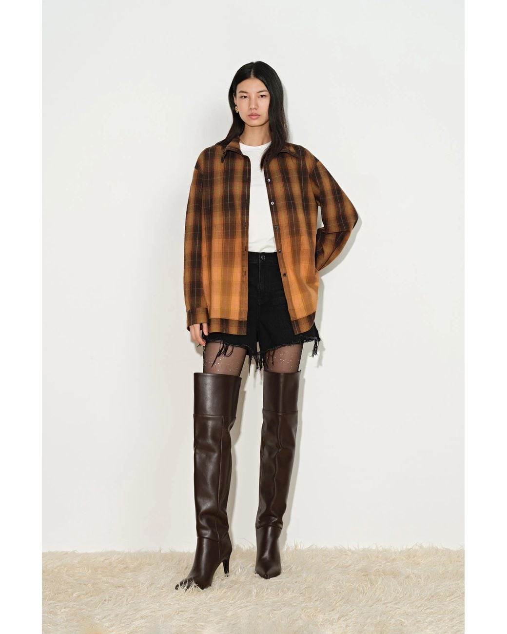 Fabrique Natural Meliora Gradient Plaid Faux Layered Shirt