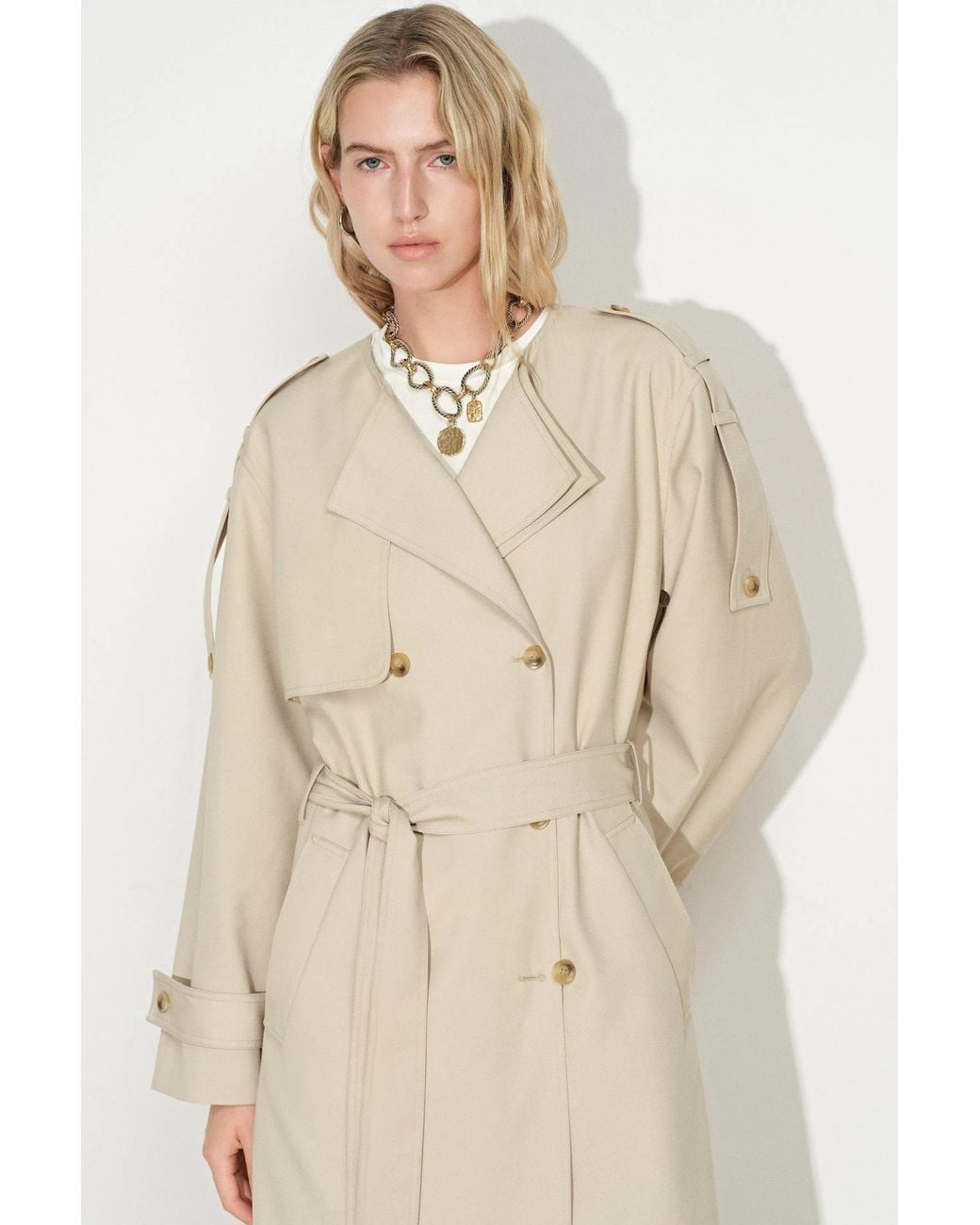 Fabrique Natural Audrey Deconstructed Double Breasted Belted Trench Coat