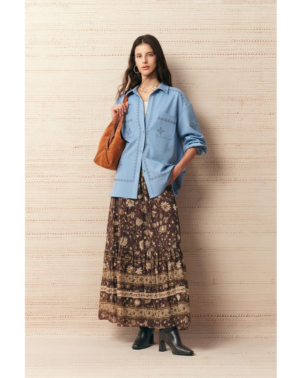 Fabrique Brown Juniper Persian Inspired Floral Skirt