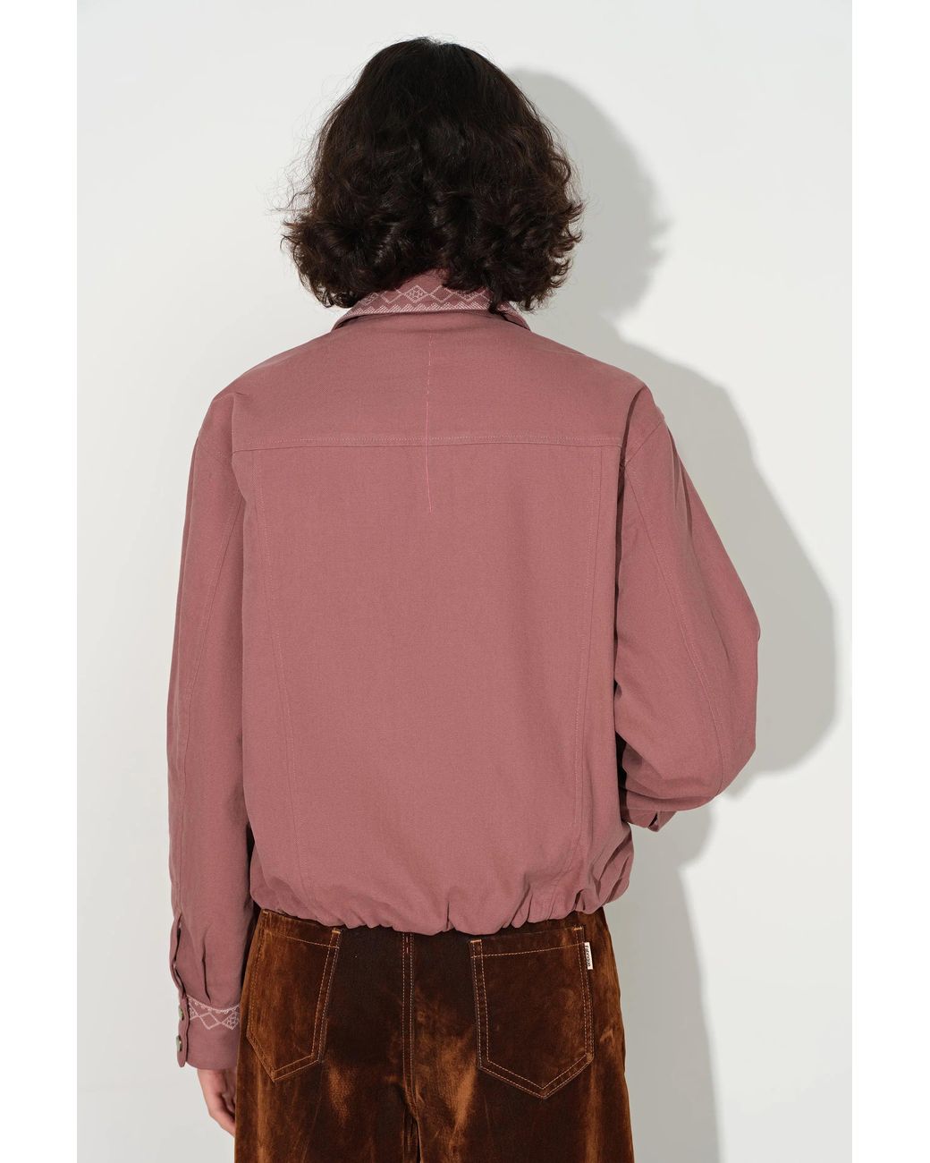 Fabrique Pink Aurora Embroidery Cropped Bomber Jacket