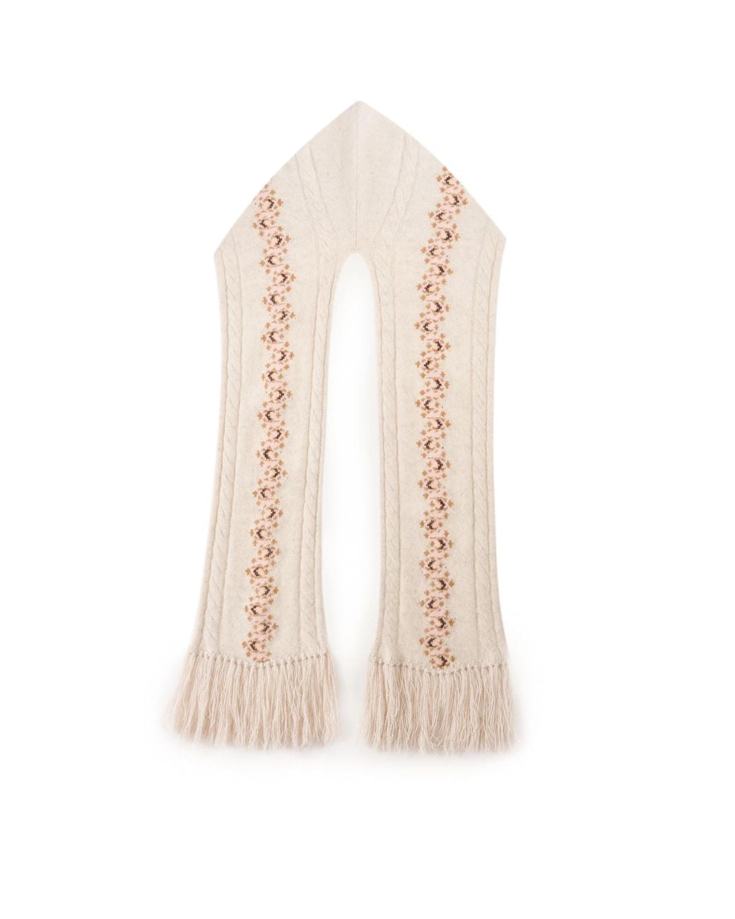 Fabrique Natural Audrey Fair Isle Fringed Hooded Scarf