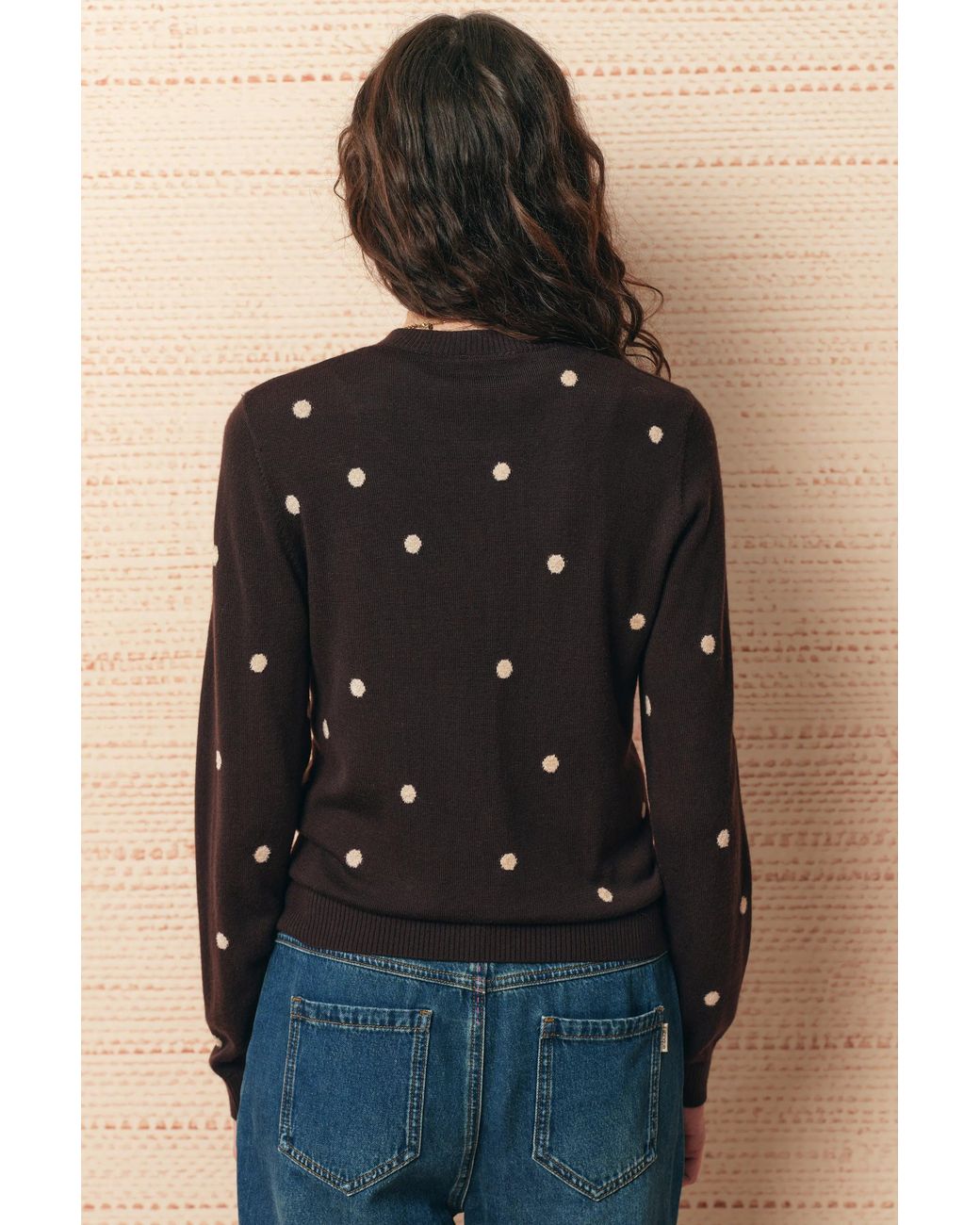 Fabrique Blue Zoe Contrast Polka Dot Cardigan