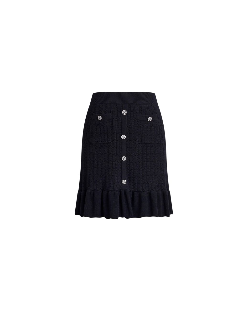 Fabrique Black Irene Scalloped Crochet Openwork Midi Skirt