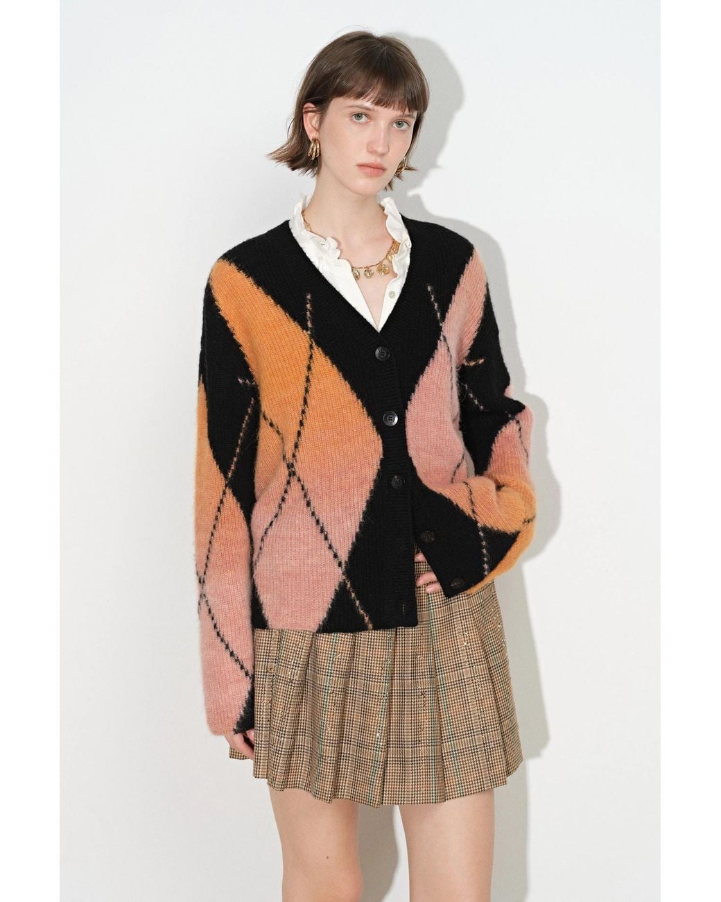 Fabrique Orange Bruce Space Dyed Gradient Argyle Cardigan
