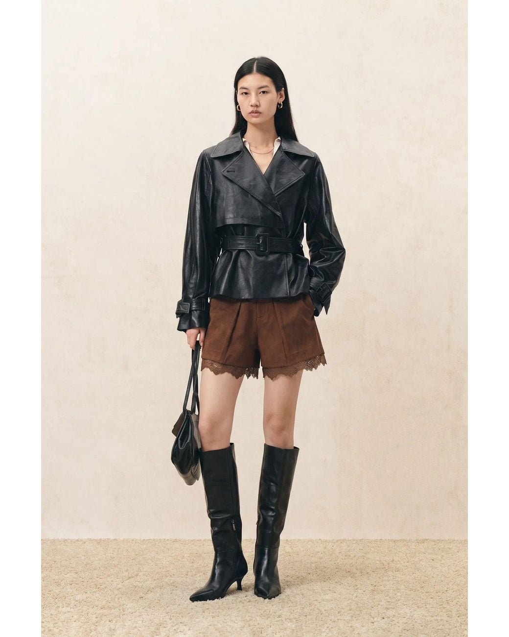 Fabrique Blue Eliana Belted Cropped Trench Jacket