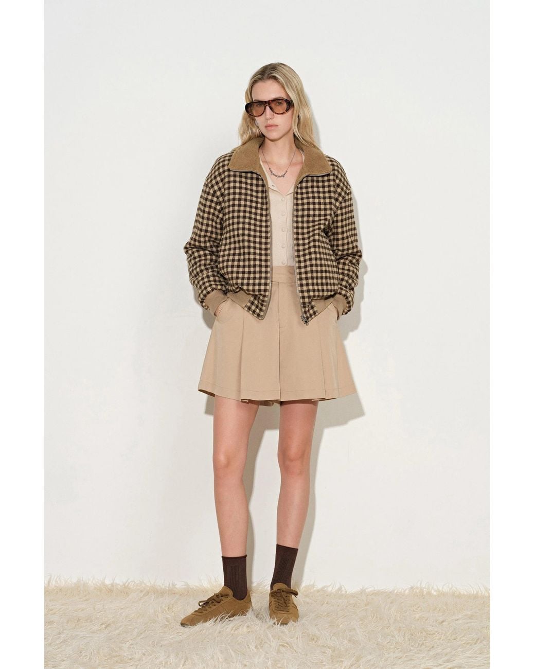 Fabrique Natural Rosemary Reversible Plaid Fleece Jacket