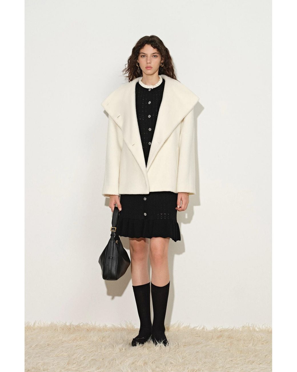 Fabrique White Gwyneira Belted Textured Cropped Coat