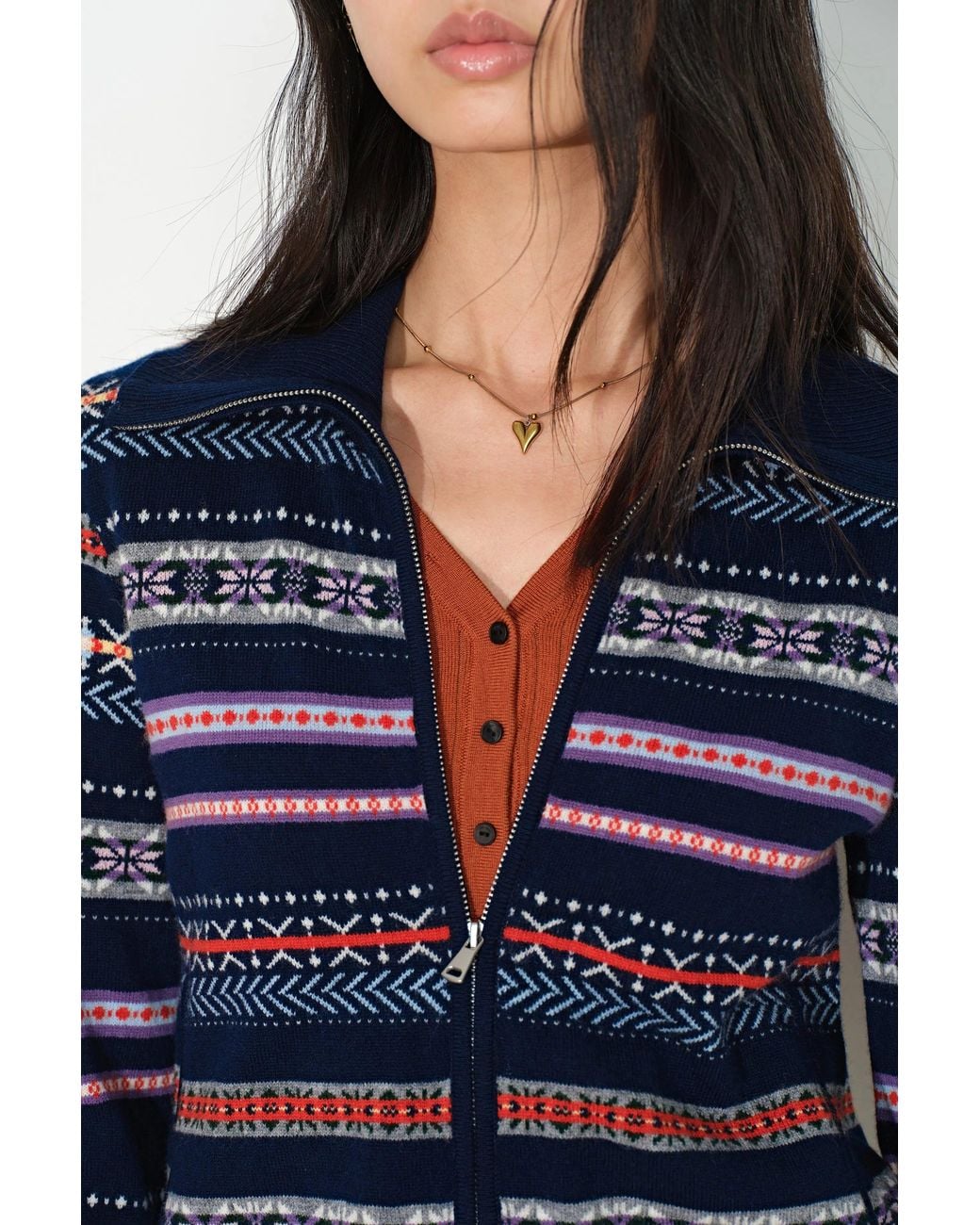 Fabrique Blue Isla Fair Isle Cropped Polo Cardigan