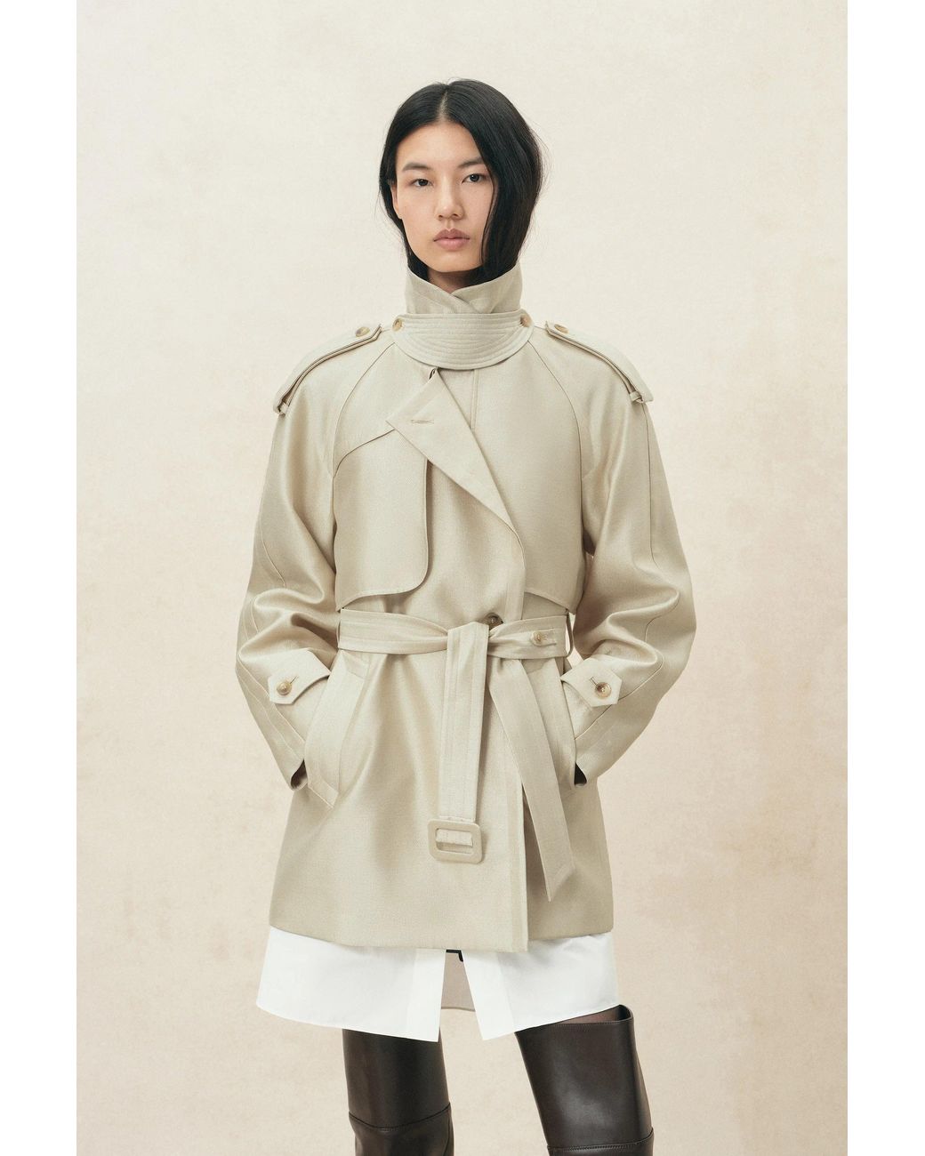 Fabrique Natural Elsa Belted Oversized Cropped Trench Coat