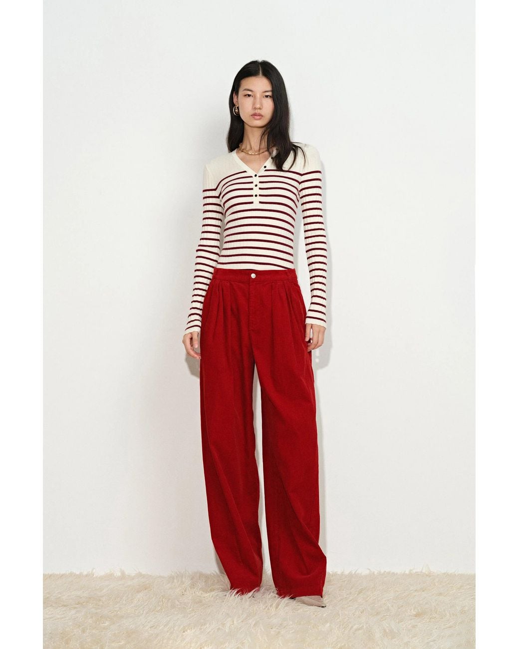 Fabrique Red Honora Pleated Wide Leg Pants