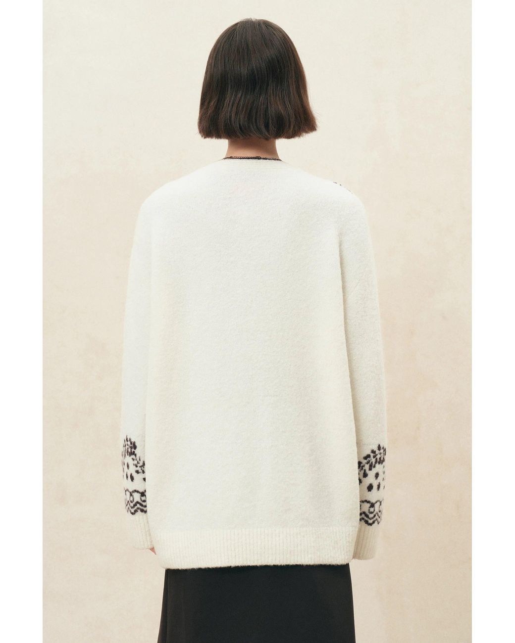 Fabrique White Alder Hand Embroidery Vine Jacquard Cardigan