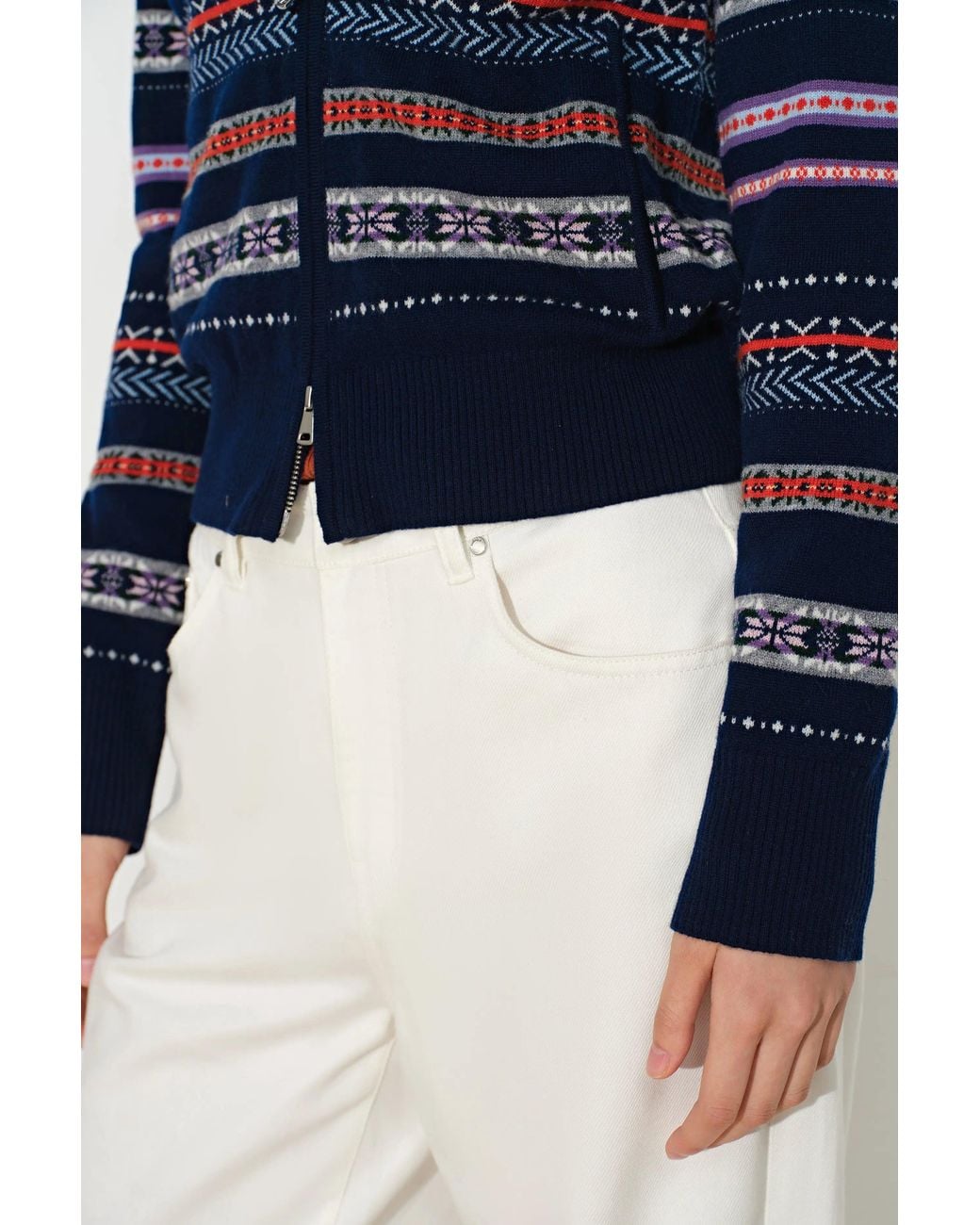 Fabrique Blue Isla Fair Isle Cropped Polo Cardigan
