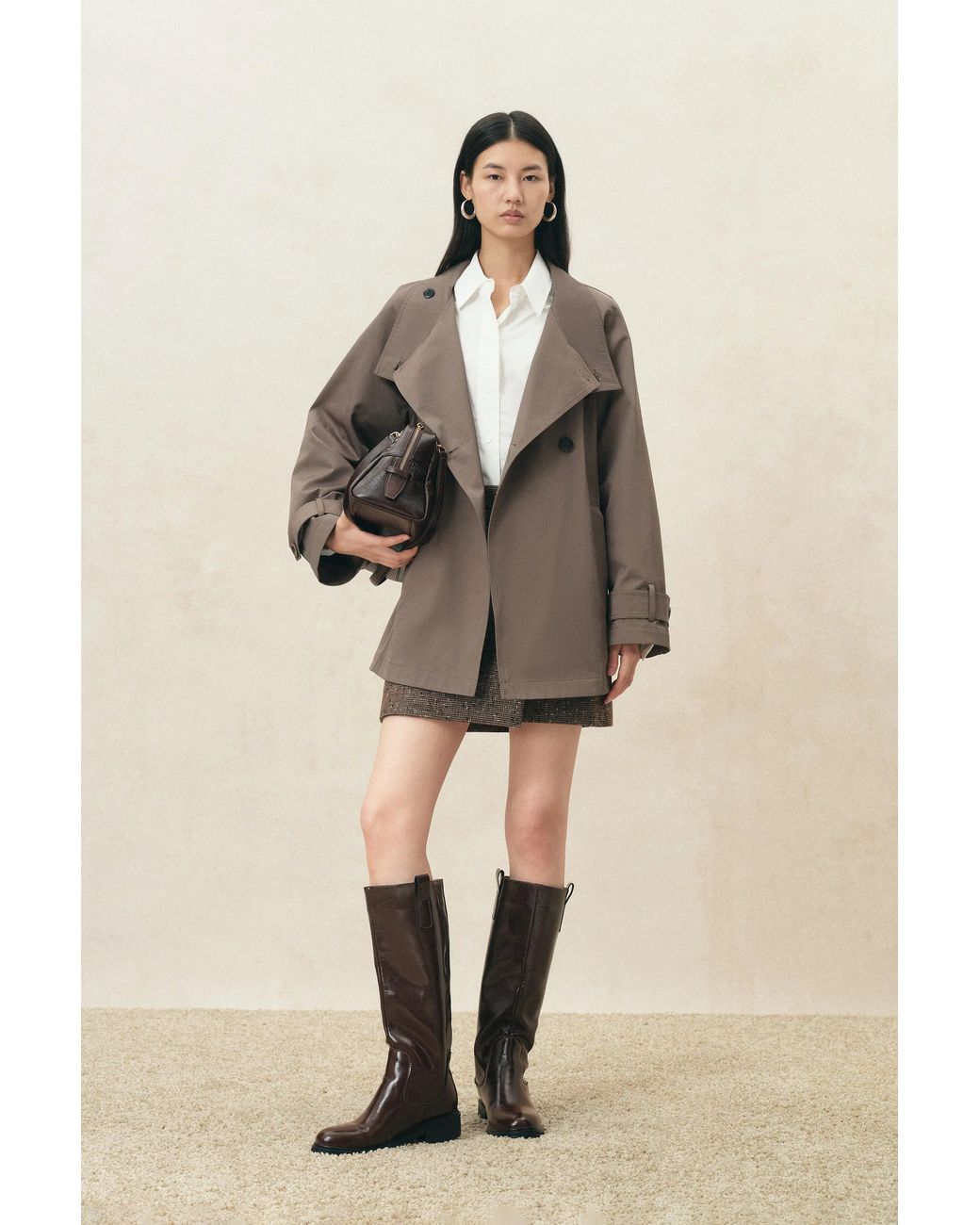 Fabrique Natural Bower Double Breasted Cropped Trench Coat
