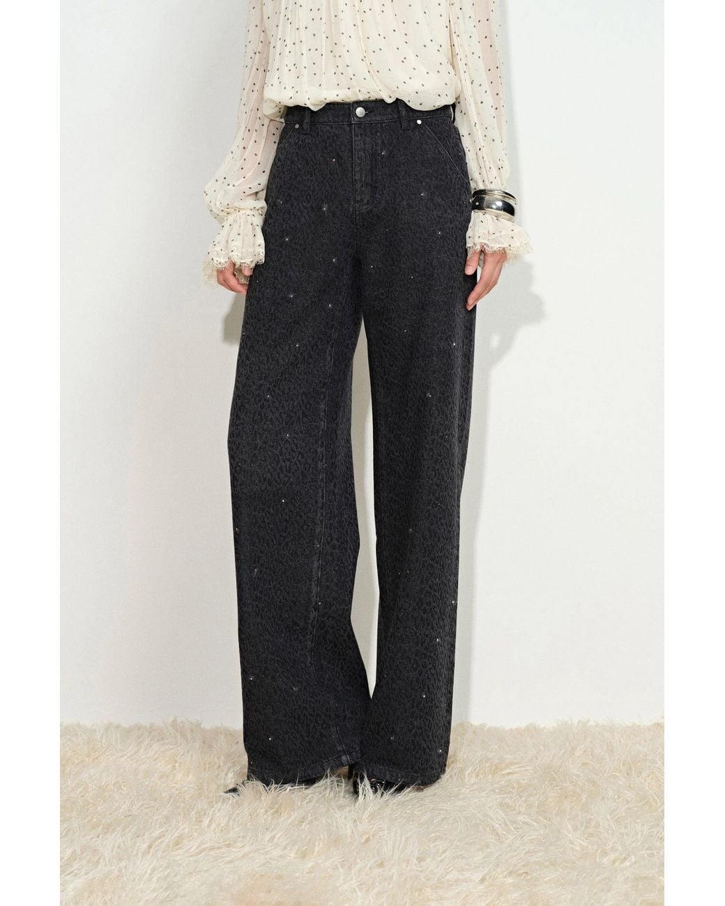 Fabrique Black Zoe Crystal Embellished Leopard Print Jeans