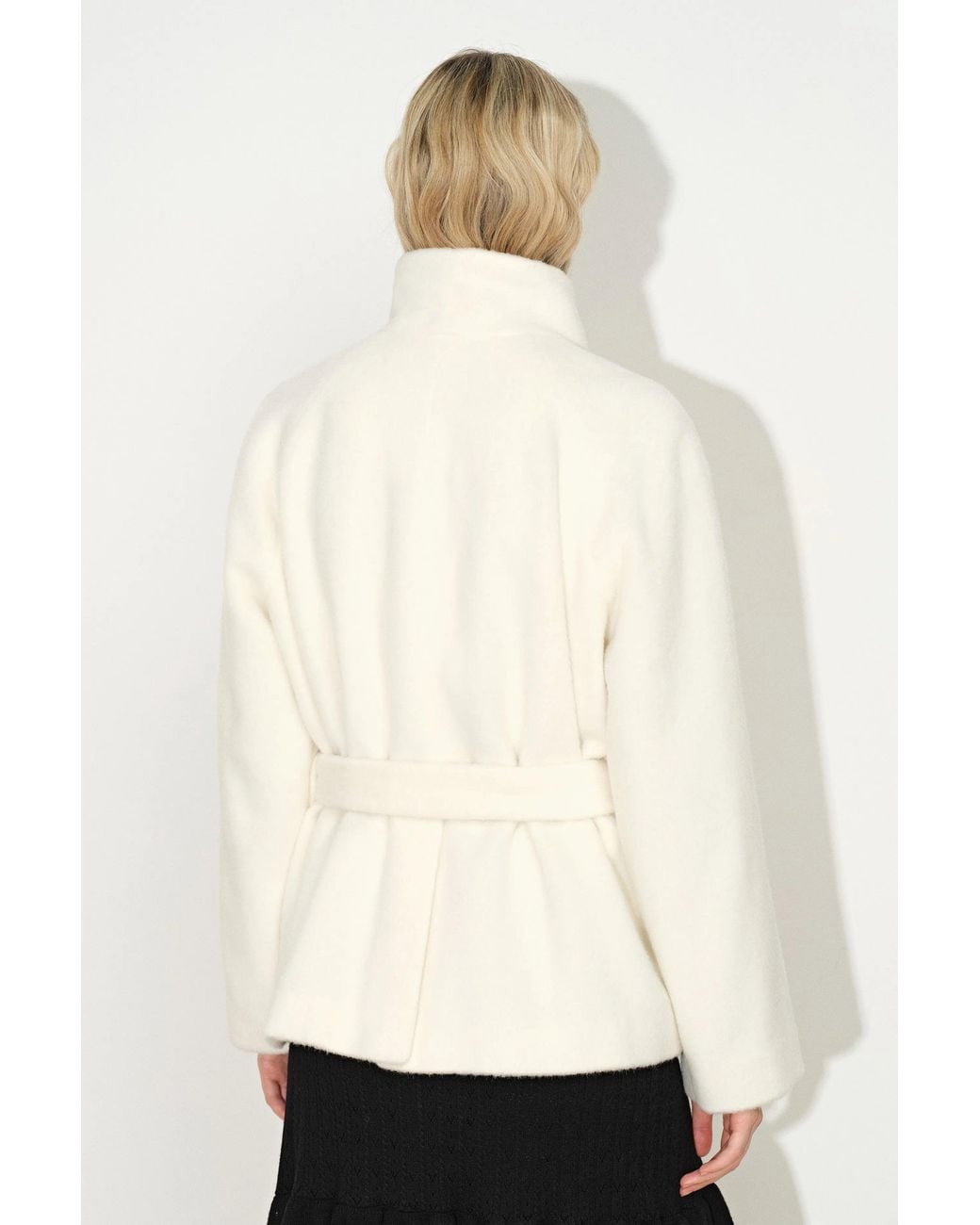 Fabrique White Gwyneira Belted Textured Cropped Coat