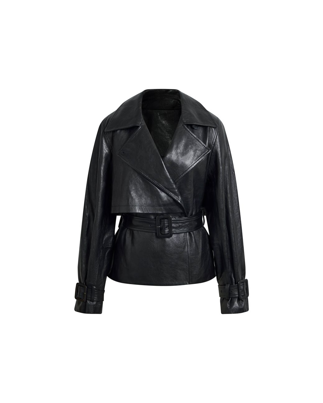 Fabrique Blue Eliana Belted Cropped Trench Jacket
