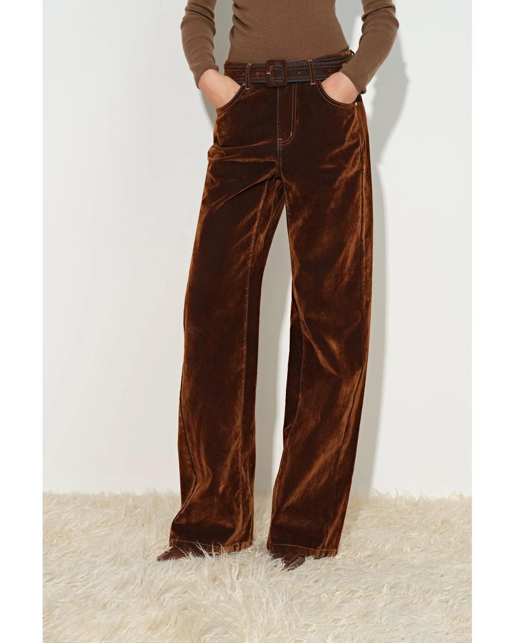 Fabrique Brown Taylor Belted Straight Leg Jeans