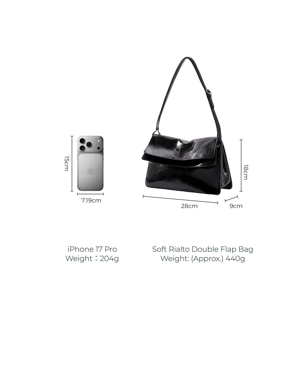 Fabrique Black Soft Rialto Double Flap Bag