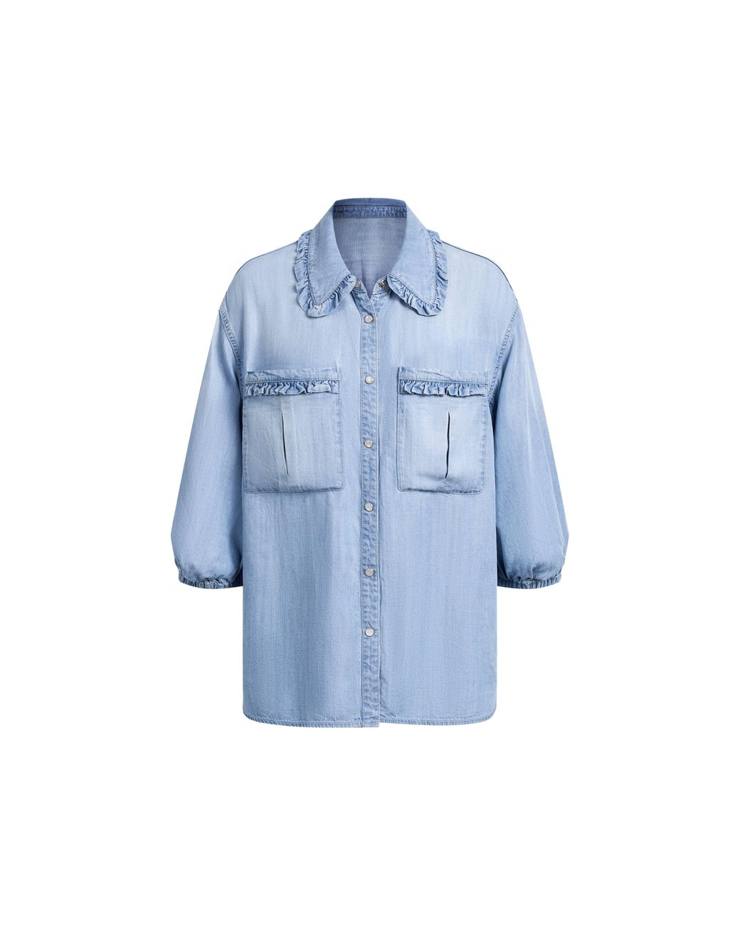 Fabrique Blue Judy Ruffle Trim Puff Sleeve Shirt