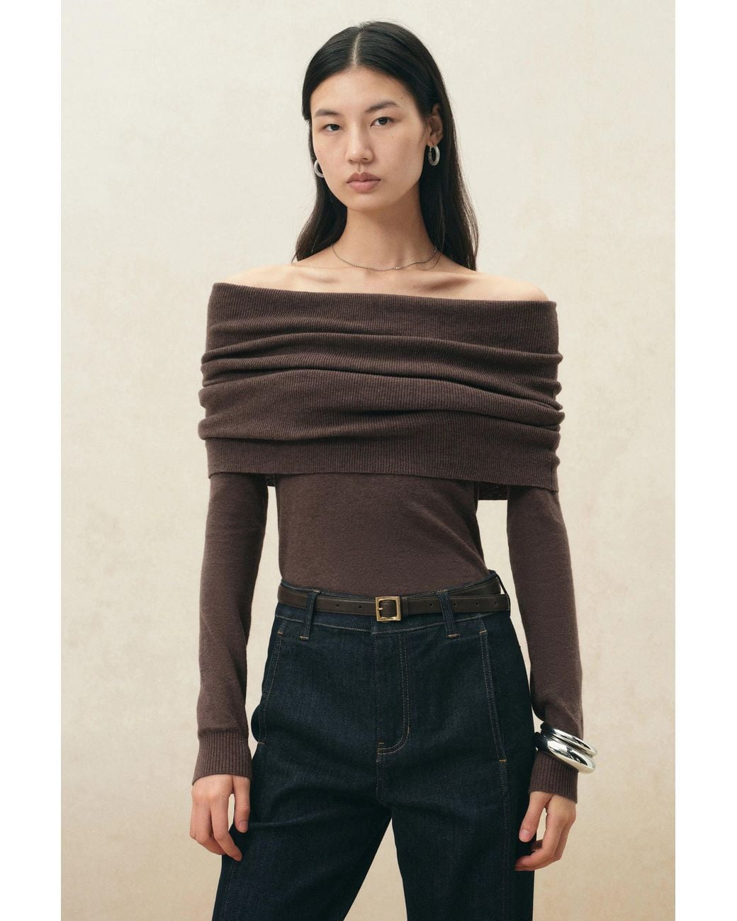 Fabrique Natural Evelyn Convertible Off Shoulder Draped Top