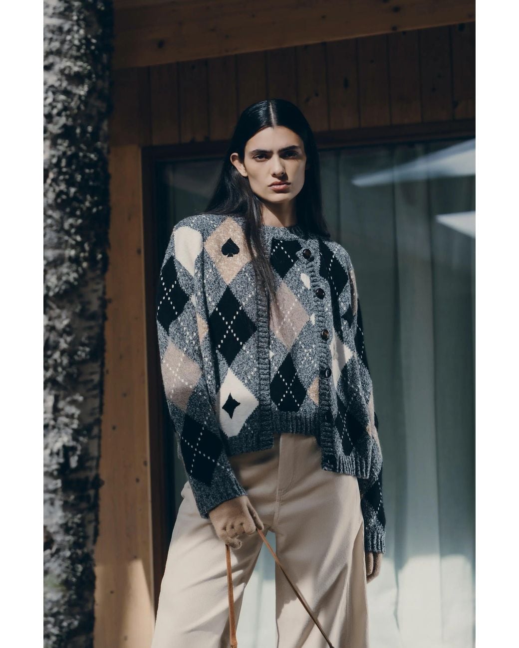 Fabrique Black Marta Hand Embroidery Contrast Argyle Cardigan
