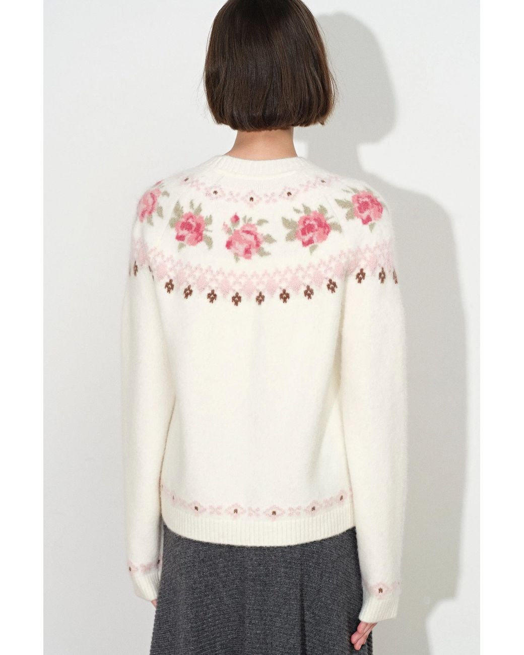 Fabrique Laverna Fair Isle Rose Pattern Sweater in White | Lyst