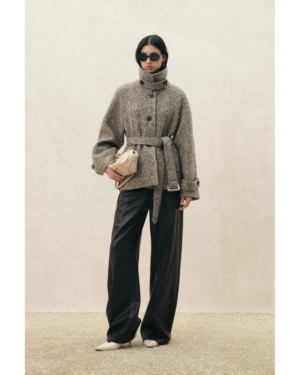Fabrique Natural Eleanor Flecked Herringbone Cropped Coat
